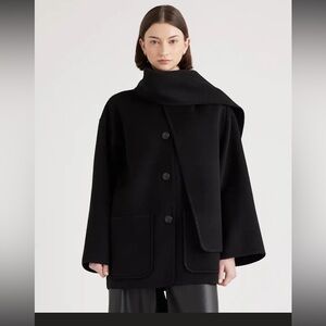 NWT Double-Faced Merino Wool Scarf Coat Small Black $200.00